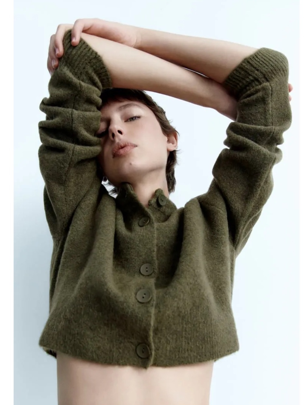 ZARA Green Cropped Open Side Cardigan Sweater Size S